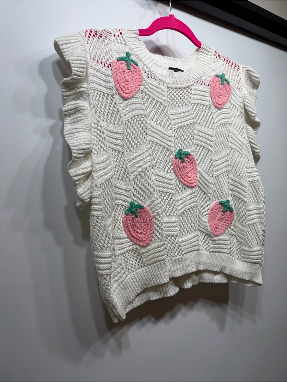 Debut Strawberry Crochet Sweater Vest M/L 100% Cotton - Picture 4 of 10